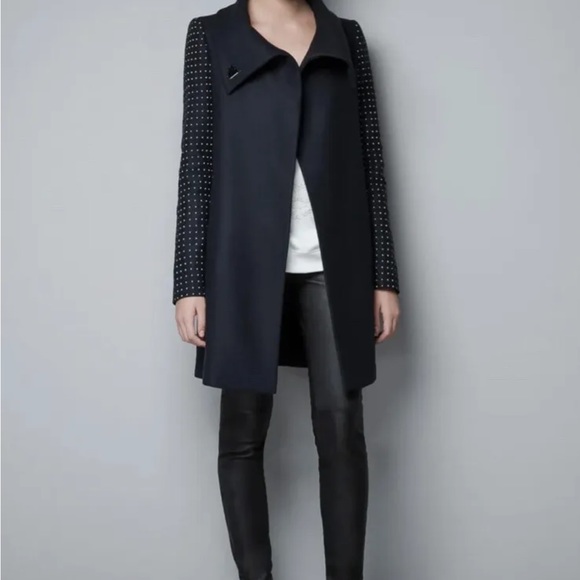 Zara women navy studded coat in size Large - Picture 2 of 3